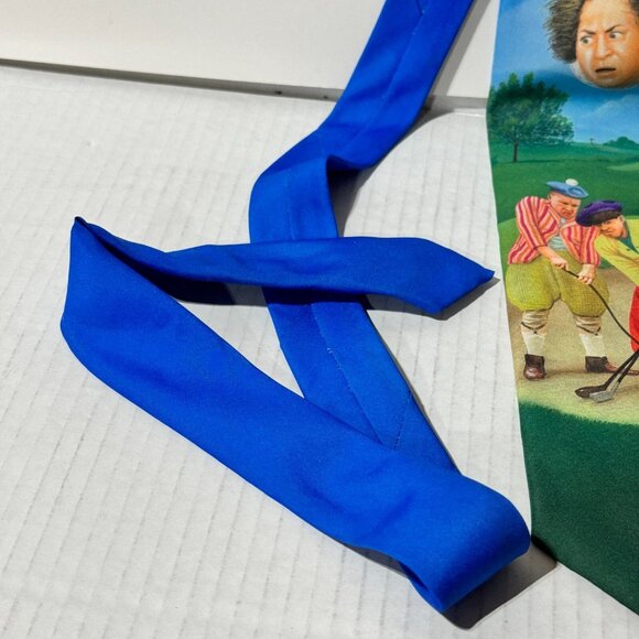 Vintage Ralph Marlin Neck Tie Three Stooges Blue 1996 Golf Theme Made In USA - Picture 4 of 9